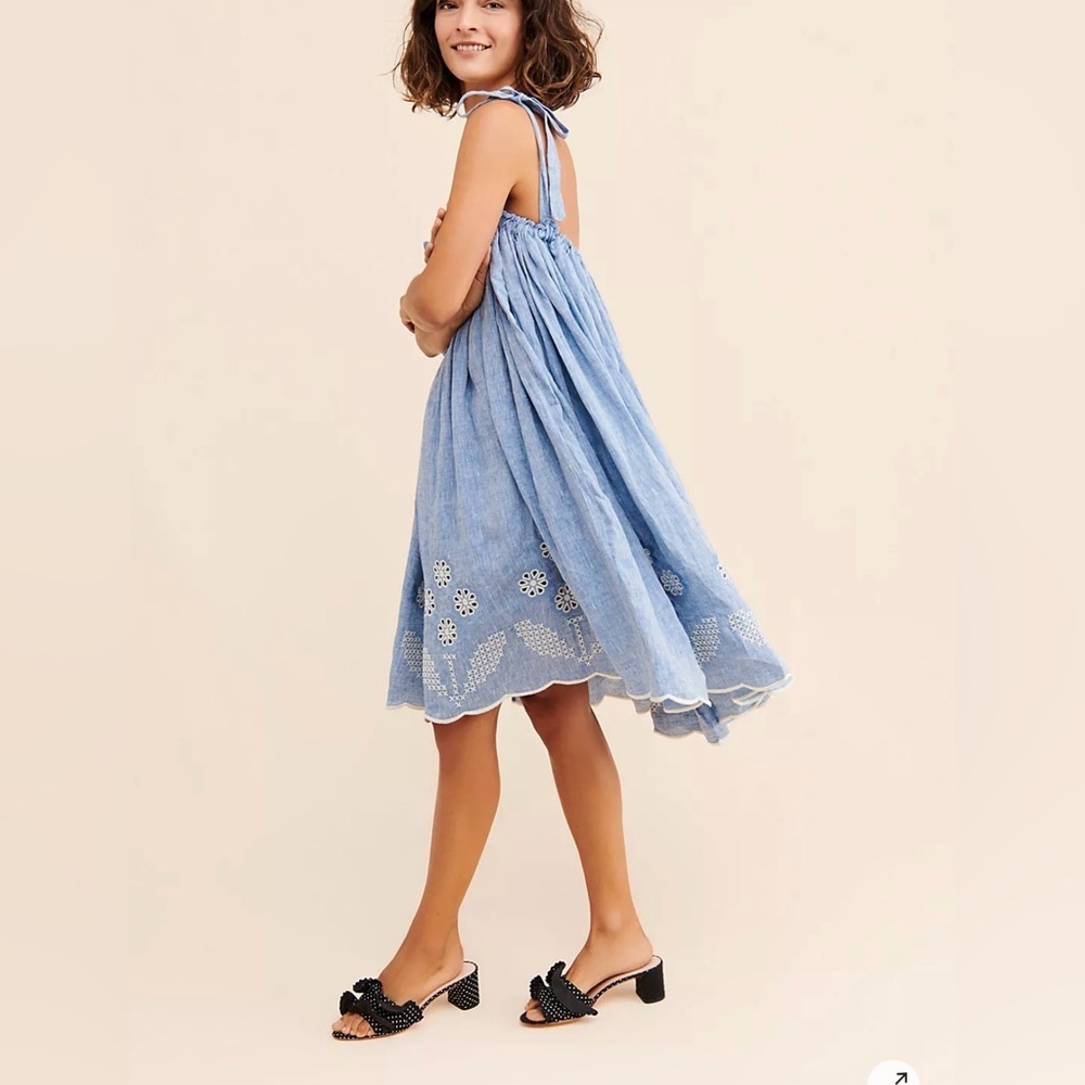 Light Blue Embroidered Tie-Strap Midi Dress - Picture 3 of 11